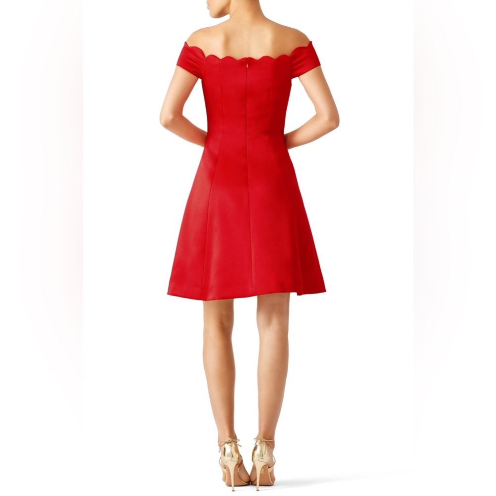 Badgley Mischka Red Scallop Off the Shoulder Dress size 4 - Picture 3 of 9